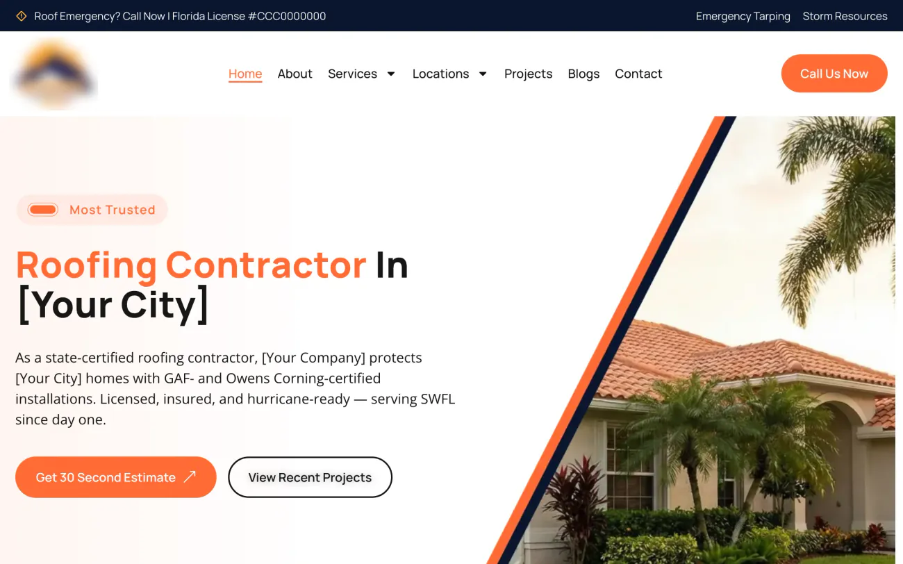 After: an anonymised roofing client site we built, on desktop
