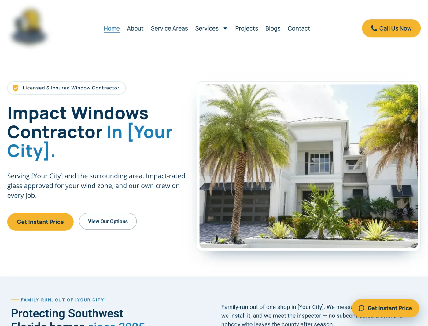 An impact windows contractor site we built, on a laptop